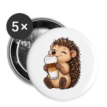 Igel mit Latte Macchiato - Buttons groß 56 mm (5er Pack) - Weiß - Vorne