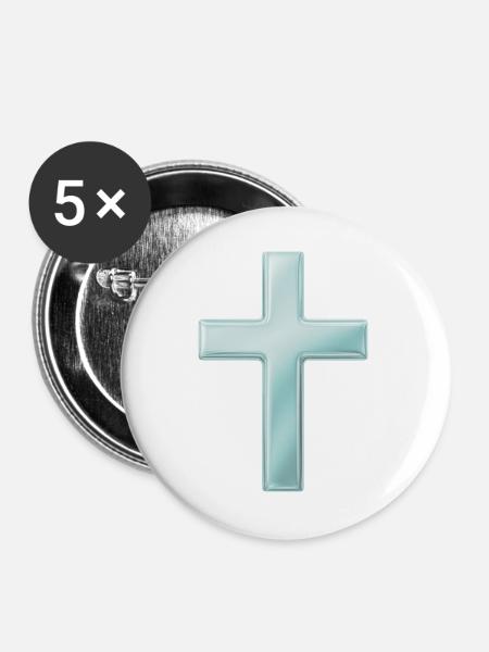 Glänzendes Metallkreuz-Design - Buttons groß 56 mm (5er Pack) - Weiß