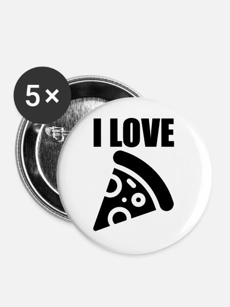 Ich liebe Pizza - Buttons groß 56 mm (5er Pack) - Weiß