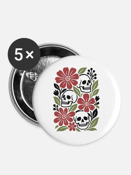Floral Skull Retro Herbstästhetik - Buttons groß 56 mm (5er Pack) - Weiß