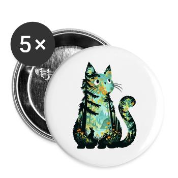 Waldkatze im Blütenmeer - Buttons groß 56 mm (5er Pack) - Weiß - Vorne
