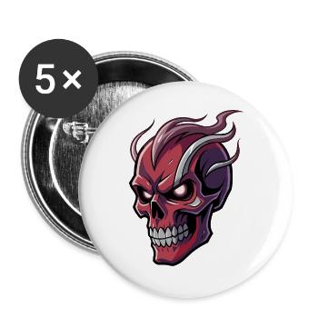 Dämonischer Schädel mit leuchtenden Augen und feurigem Haar - Buttons groß 56 mm (5er Pack) - Weiß - Vorne