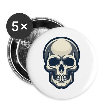 Stilisierte menschliche Schädelillustration mit dunklem Gesicht - Buttons groß 56 mm (5er Pack) - Weiß - Vorne
