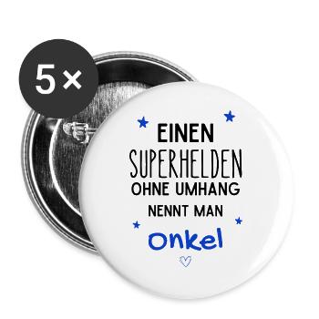 Onkel Superheld - Buttons groß 56 mm (5er Pack) - Weiß - Vorne