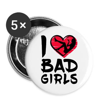 I love Bad Girls - Herz mit Tänzerin Silhouette - Buttons groß 56 mm (5er Pack) - Weiß - Vorne