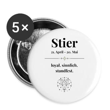 Stier Sternzeichen Eigenschaften - Buttons groß 56 mm (5er Pack) - Weiß - Vorne