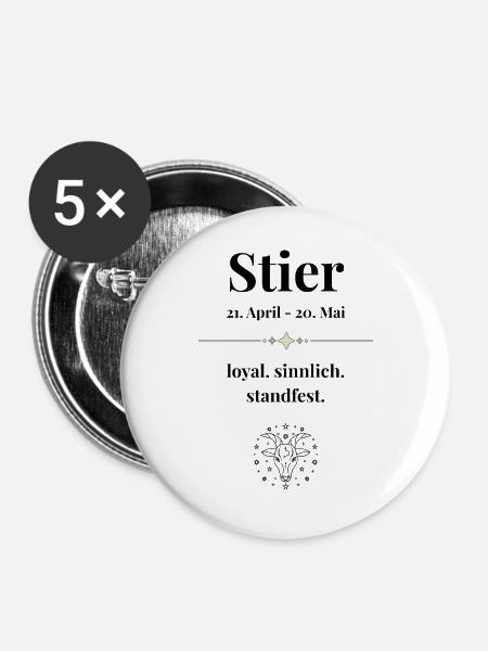 Stier Sternzeichen Eigenschaften - Buttons groß 56 mm (5er Pack) - Weiß