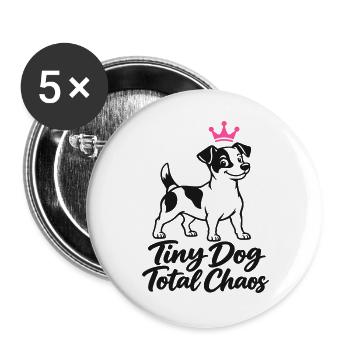 Jack Russell Tiny Dog Total Chaos - Buttons groß 56 mm (5er Pack) - Weiß - Vorne