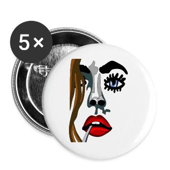 Farbgesicht Noir-Stil - Buttons groß 56 mm (5er Pack) - Weiß - Vorne