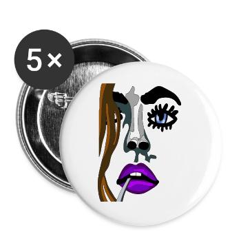 Intensives Model Lippenporträt Neonfarben - Buttons groß 56 mm (5er Pack) - Weiß - Vorne