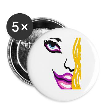 Neon Frauen Model Gesicht mit gelbem Haar - Buttons groß 56 mm (5er Pack) - Weiß - Vorne