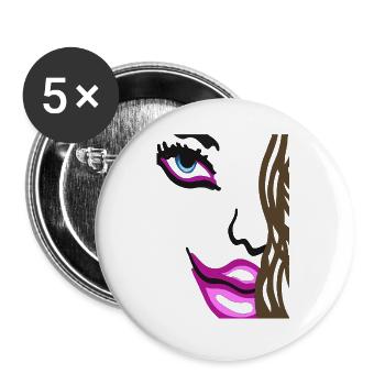 Farbige Lippen und Auge Pop-Art Frauen Portrait - Buttons groß 56 mm (5er Pack) - Weiß - Vorne