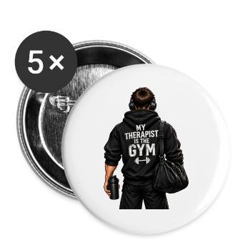 Mein Therapeut ist der Fitnessstudio – der Fitnessstudio-Typ - Buttons groß 56 mm (5er Pack) - Weiß - Vorne