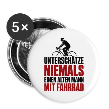 Unterschätze Nie einen alten Mann mit Fahrrad - Buttons groß 56 mm (5er Pack) - Weiß - Vorne