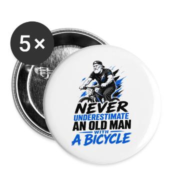 unterschätze nie einen alten Mann mit Fahrrad - Buttons groß 56 mm (5er Pack) - Weiß - Vorne