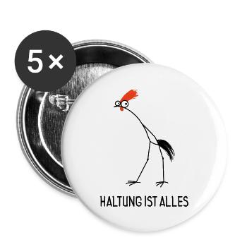 Haltung ist alles – Lustiger Hahn - Buttons groß 56 mm (5er Pack) - Weiß - Vorne