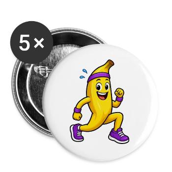 Fitness Banane im Cartoon-Style - Buttons groß 56 mm (5er Pack) - Weiß - Vorne