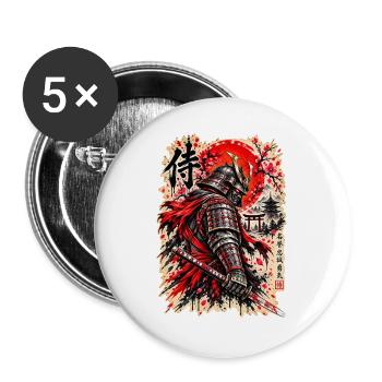 Samurai Krieger – Japanischer Ehrenkodex - Buttons groß 56 mm (5er Pack) - Weiß - Vorne