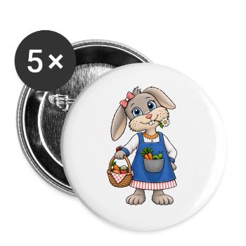 Süße Hasen Gärtnerin mit Möhrenkorb Gemüseglück im - Buttons groß 56 mm (5er Pack) - Weiß - Vorne