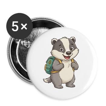 Waldfreund Dachs mit Rucksack - Buttons groß 56 mm (5er Pack) - Weiß - Vorne