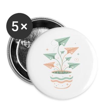 Pastellpapierflieger Blumentopf - Buttons groß 56 mm (5er Pack) - Weiß - Vorne