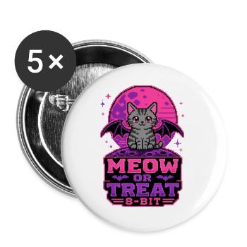 Miauen oder Leckerlis Pixel Katze Süßes Halloween-Shirt - Buttons groß 56 mm (5er Pack) - Weiß - Vorne