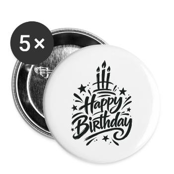 Herzlichen Glückwunsch zum Geburtstag Schwarze Grunge-Buchstaben - Buttons groß 56 mm (5er Pack) - Weiß - Vorne