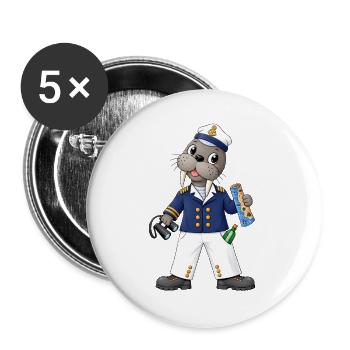 Walross Kapitän Ahoi Seefahrer Abenteuer - Buttons groß 56 mm (5er Pack) - Weiß - Vorne