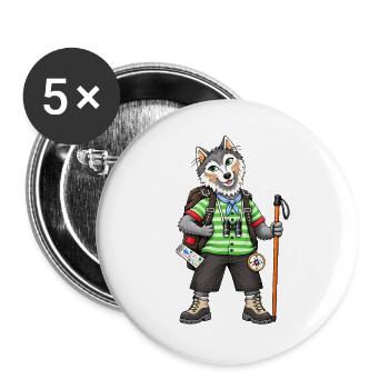 Wandern wie ein Wolf Frei und Wild - Buttons groß 56 mm (5er Pack) - Weiß - Vorne