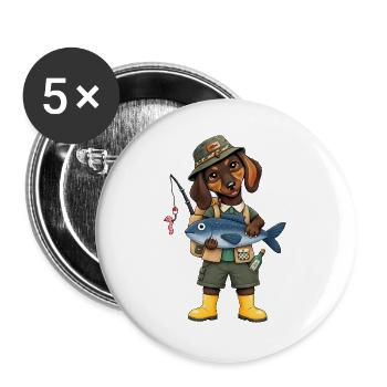 Dackel Angler Was für ein Fang! - Buttons groß 56 mm (5er Pack) - Weiß - Vorne