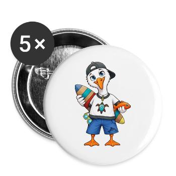 Surfende Möwe Wellen Wind und Freiheit - Buttons groß 56 mm (5er Pack) - Weiß - Vorne