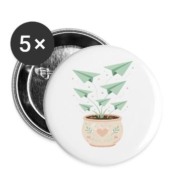 Papierfluglinge im Blumentopf - Buttons groß 56 mm (5er Pack) - Weiß - Vorne