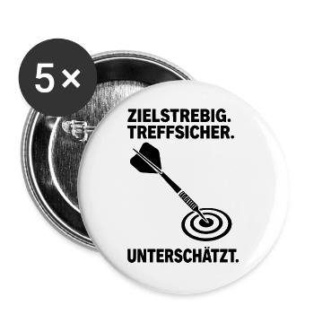 Unterschätzter Dartspieler Dartpfeil Bullseye - Buttons groß 56 mm (5er Pack) - Weiß - Vorne