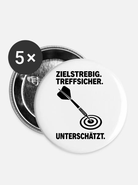 Unterschätzter Dartspieler Dartpfeil Bullseye - Buttons groß 56 mm (5er Pack) - Weiß