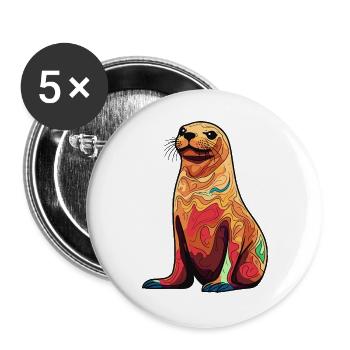 Bunter Seelöwen-Illustration - Buttons groß 56 mm (5er Pack) - Weiß - Vorne