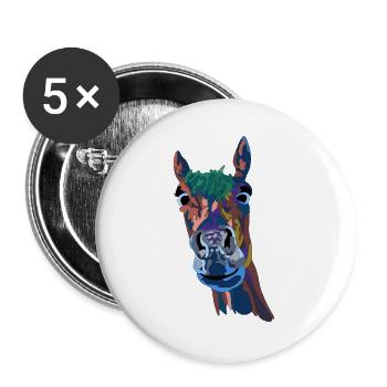 Buntes Pferdeporträt Farbschimmer - Buttons groß 56 mm (5er Pack) - Weiß - Vorne