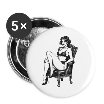 Klassische Burlesque Pin-up Vintage Grafik - Buttons groß 56 mm (5er Pack) - Weiß - Vorne