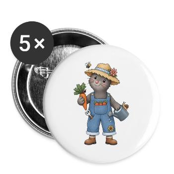 Gartenfreude mit dem kleinen Maulwurf Gärtner - Buttons groß 56 mm (5er Pack) - Weiß - Vorne