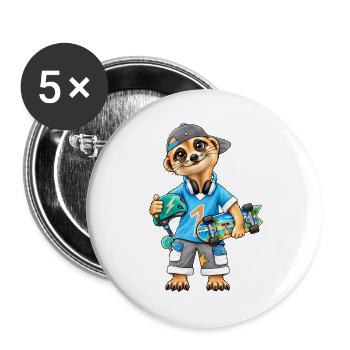 Skater Erdmännchen Coole Streetwear - Buttons groß 56 mm (5er Pack) - Weiß - Vorne