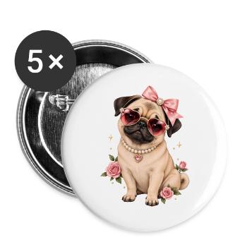 Mops Hund süßer Mops niedlicher Mops - Buttons groß 56 mm (5er Pack) - Weiß - Vorne