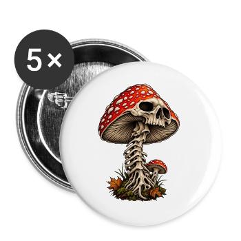 Pilz Totenkopf Gothic Design - Buttons groß 56 mm (5er Pack) - Weiß - Vorne