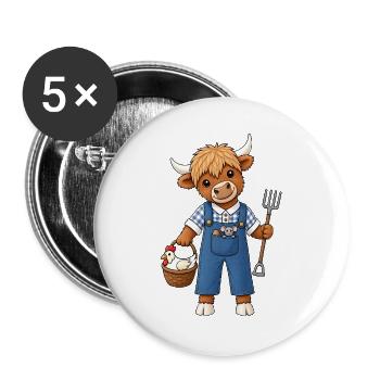 Hochlandrind Kuh Lustiges Bauernhof Motiv - Buttons groß 56 mm (5er Pack) - Weiß - Vorne