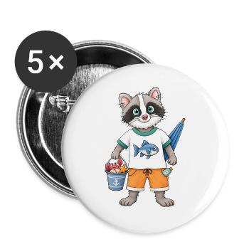 Waschbär Vibes Chillen auf Waschbärart - Buttons groß 56 mm (5er Pack) - Weiß - Vorne