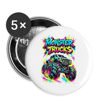 Monster Trucks Graffiti Neon - Buttons groß 56 mm (5er Pack) - Weiß - Vorne