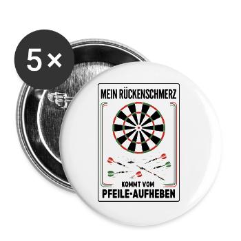 Mein Rückenschmerz kommt vom Pfeile aufheben Darts - Buttons groß 56 mm (5er Pack) - Weiß - Vorne