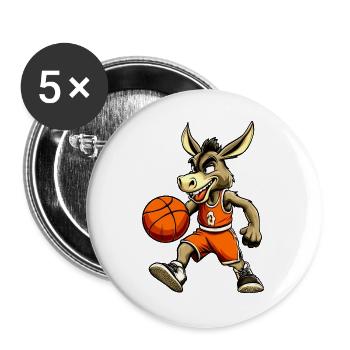 Basketball Esel Actionlook - Buttons groß 56 mm (5er Pack) - Weiß - Vorne