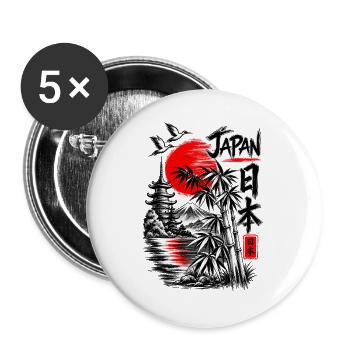 Japan – Land der aufgehenden Sonne - Buttons groß 56 mm (5er Pack) - Weiß - Vorne