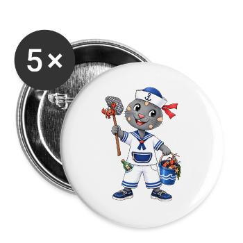 Matrosen Robbe Ahoi - Buttons groß 56 mm (5er Pack) - Weiß - Vorne