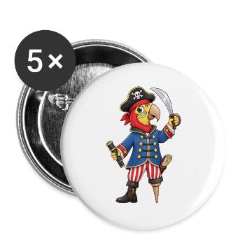 Lustiger Piraten Papagei mit Schatzkarte - Buttons groß 56 mm (5er Pack) - Weiß - Vorne