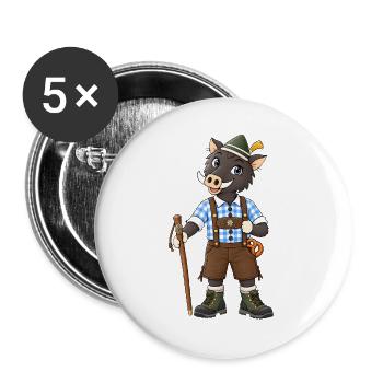 Wander Wildschwein in Bayern Tracht - Buttons groß 56 mm (5er Pack) - Weiß - Vorne